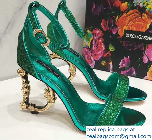 Dolce & Gabbana Baroque DG Heel 10.5cm Sandals Glitter Green 2019 - Click Image to Close